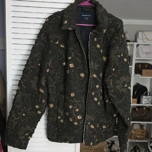 Abercrombie & Fitch Olive Green Floral Embroidered Zip Jacket